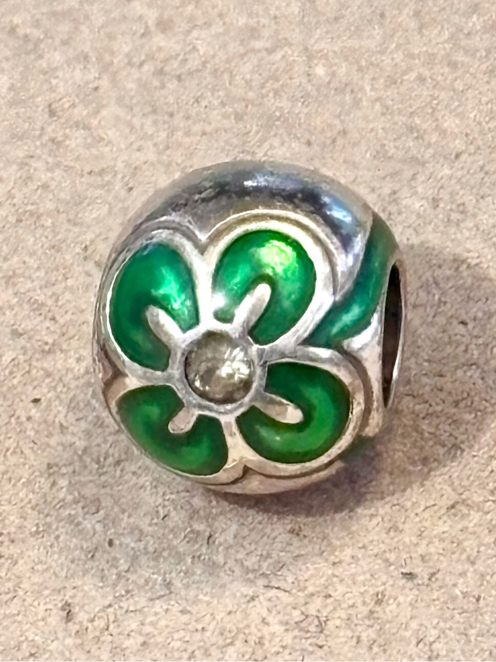 🆕Listing! Brighton Shamrock bead Green enamel 4-leaf clover on silver w crystals